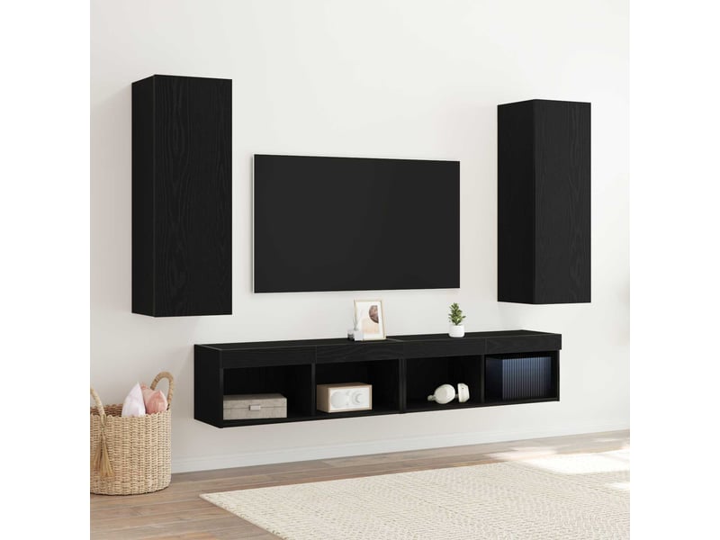  Meuble tv - banc tv - meuble de rangement mural 2 pcs chêne noir bois d'ingénierie  - Conforama B