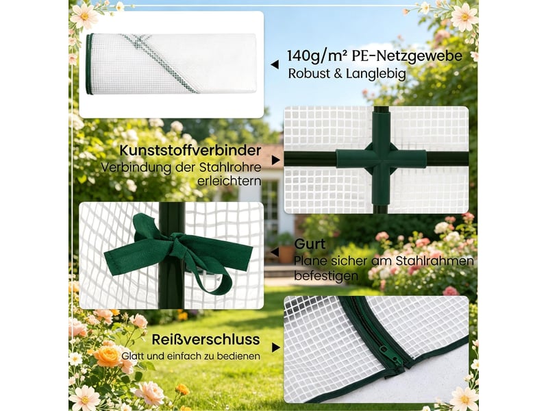 Serre de jardin 143x143x195 cm avec fermeture éclair métal blanche - Conforama D