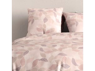 Parure housse de couette 260x240cm + 2 taies motif feuilles rose poudré 100% coton - lixia