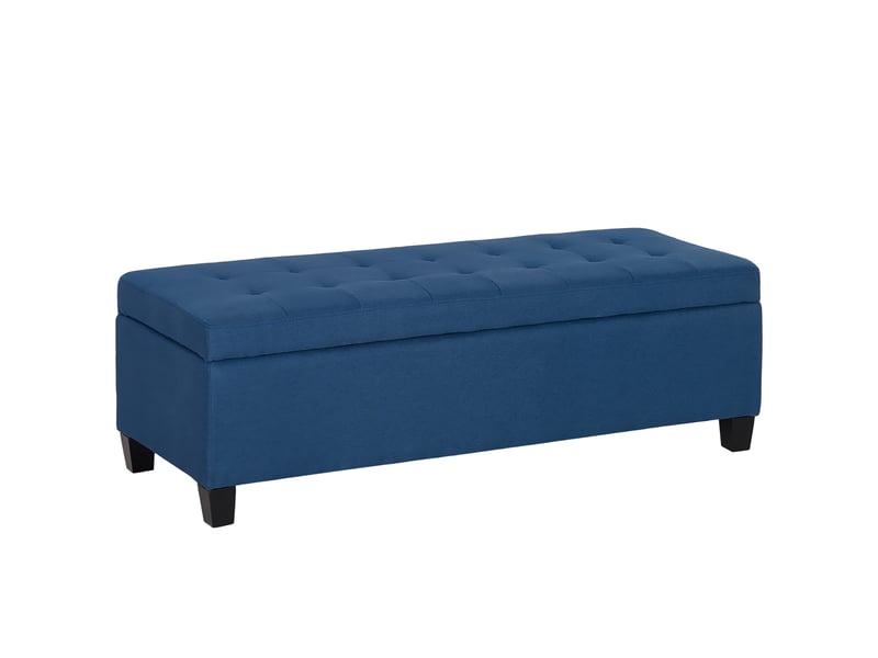 Banc coffre capitonné avec espace de rangement aspect lin bleu  - Conforama A
