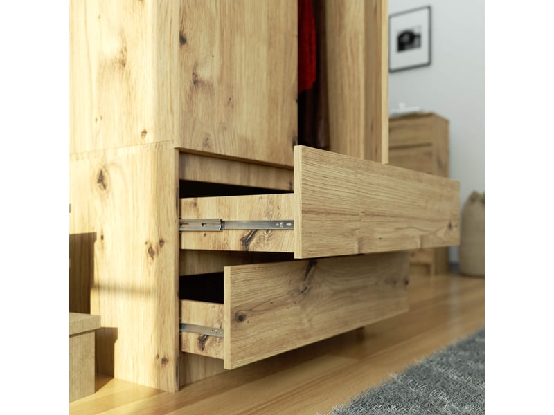  Armoire avec surmeuble akord s90 chêne artisan 90 cm 2 portes 2 tiroirs façade chêne artisan 6 étagères 90x51x234 cm  - Conforama E