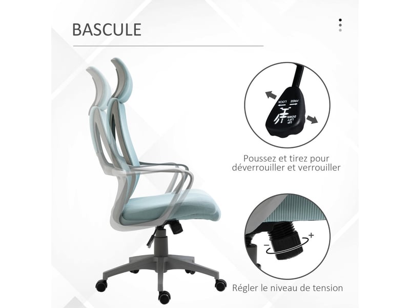 Chaise de bureau ergonomique inclinable réglable erlena bleu - Conforama E