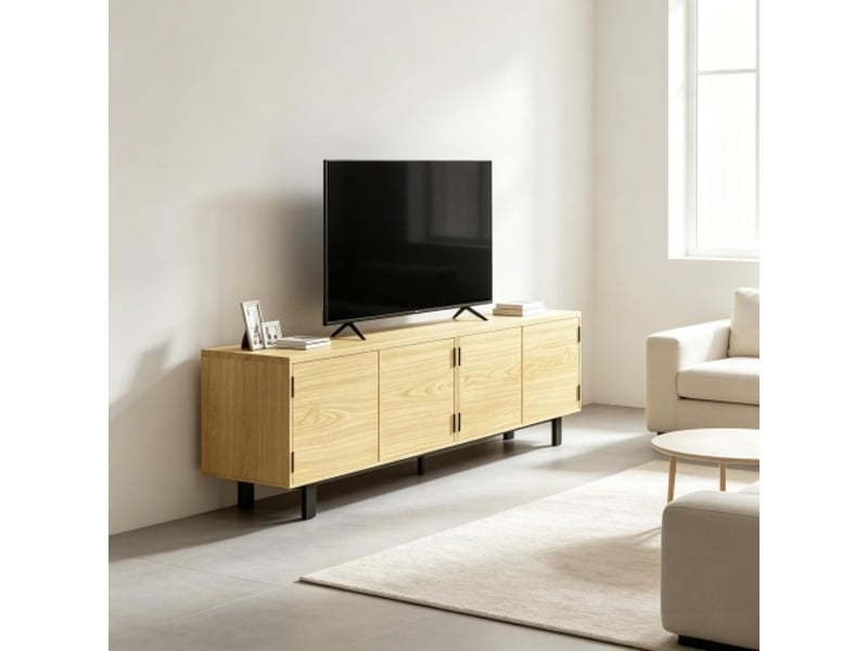  Meuble tv 180 cm pour écran jusqu'à 82 pouces – console salon avec 4 portes à pression  - Conforama E