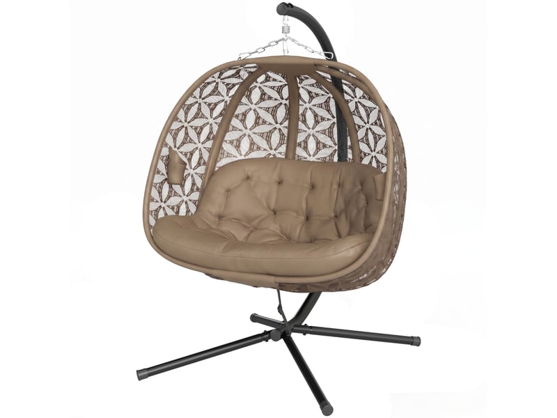  Fauteuil suspendu pliant avec structure pour 2 personnes, panier suspendu avec coussins épais, porte-gobelets et ceinture de sécurité.  - Conforama B