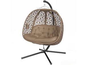 Fauteuil suspendu pliant avec structure pour 2 personnes, panier suspendu avec coussins épais, porte-gobelets et ceinture de sécurité.