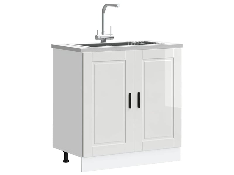  Meuble de cuisine, meuble bas pour évier blanc brillant 80x46x81,5cm  - Conforama B