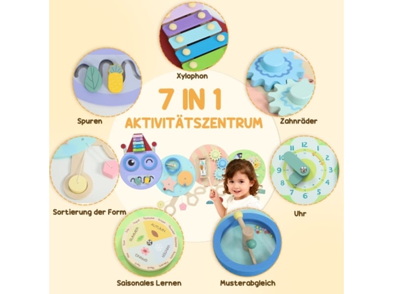  Jouet mural 7 en 1, xylophone, engrenages, design chenille, mdf, 108 cm, multicolore  - Conforama B