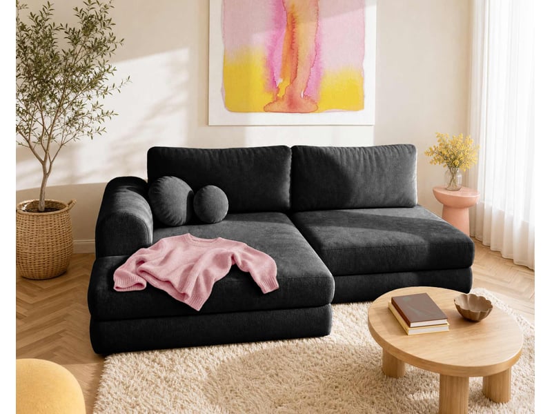 April - canapé d'angle gauche 4 places convertible avec coffre en velours texturé - best mobilier - noir APRIL - Conforama B