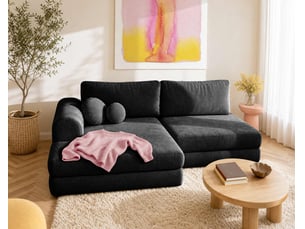 Canapé d'angle gauche convertible BESTMOBILIER APRIL 4 places Velours noir avec coffre de rangement