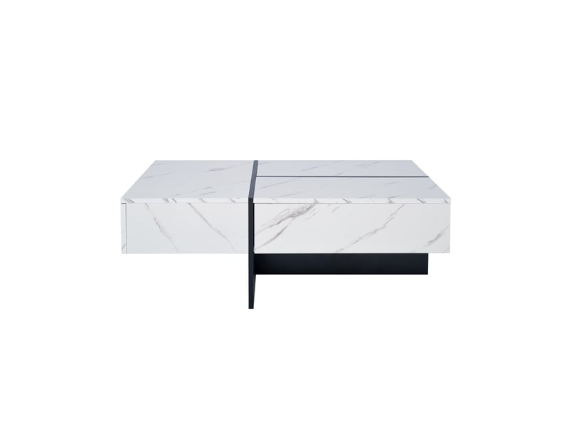  Table basse avec 3 tiroirs et led pour salon 100×50×34,5 cm en panneaux de particules blanc brillant  - Conforama D