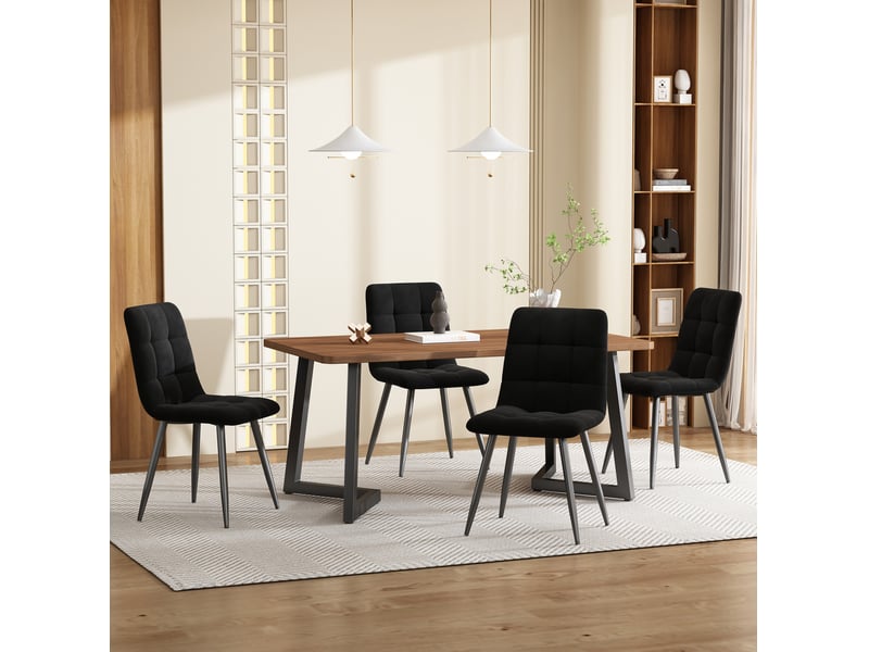  Ensemble table et 4 chaises moderne, plateau mdf bois foncé et assises en velours noir pour votre salle à manger  - Conforama B