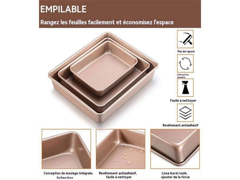  Plateaux four antiadhésifs lot de 3 acier carbone 22 28 32 cm finitions inox empilables 400289_AABBY09701_6_DROPFR - Conforama D