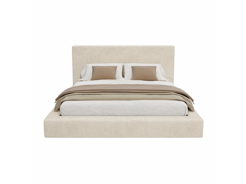  Lit double rembourré 160x200 cm en tissu chenille, lit capitonné avec tête de lit épaisse, sommier à lattes inclus - beige  - Conforama A