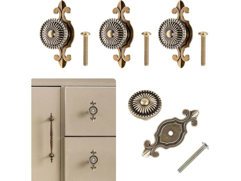  Paquet de 3 tirettes métalliques en bronze ancien, poignées vintage pour meubles, armoires et tiroirs avec vis  - Conforama C