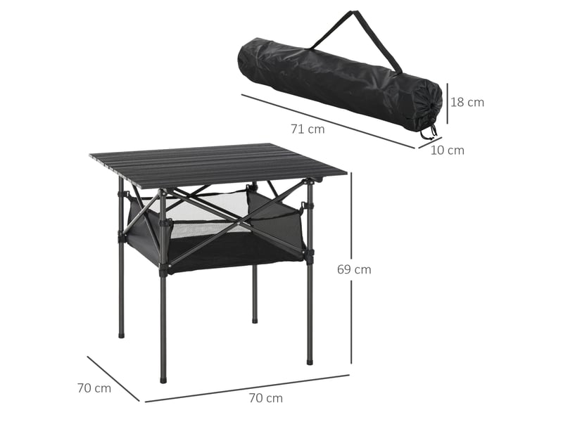 Table de camping pliable 70 x 70 cm en aluminium gris, avec sac en maille et housse de transport légère - Conforama C
