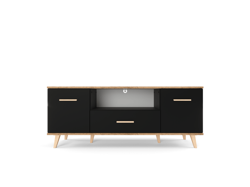  Meuble télé tv  137 cm -noir chêne wotan - avec tiroir et rangements pour salon SCAN_CZMWO_RTV2D1S - Conforama A