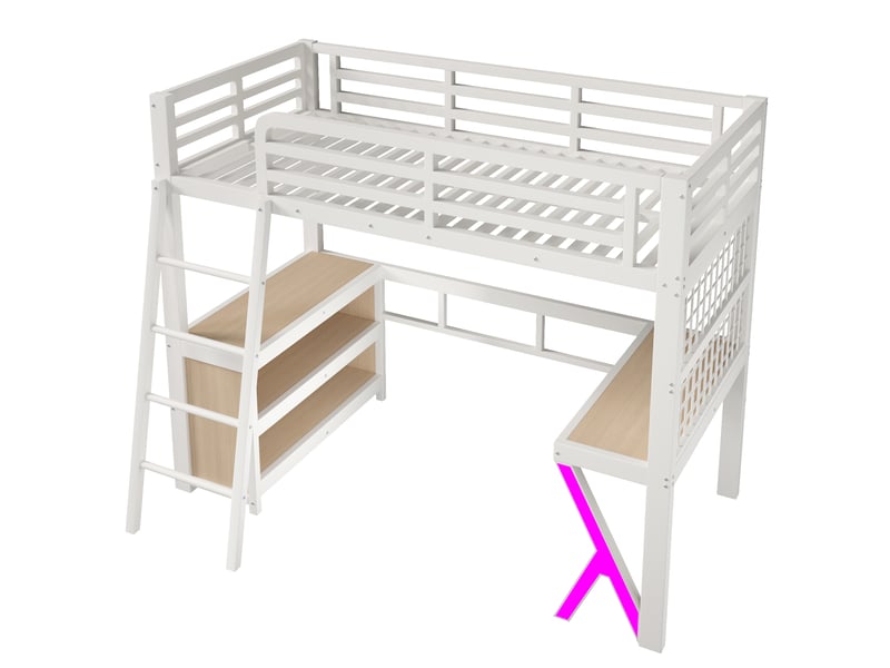  Lit mezzanine 90x200 cm, bureau, led contrôlée par application, rangements, métal Fay Lum - Conforama C