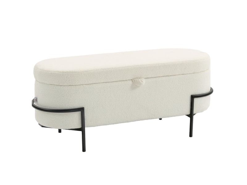  Banquette de rangement avec coffre, siège rembourré et pieds en acier, en polyester crème  - Conforama A