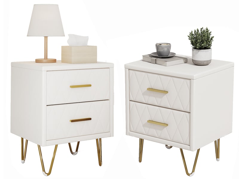  Lot de 2 table de chevet avec 2 tiroirs, table de nuit en pu beige, commode de chevet moderne pour chambre à coucher, salon  - Conforama A