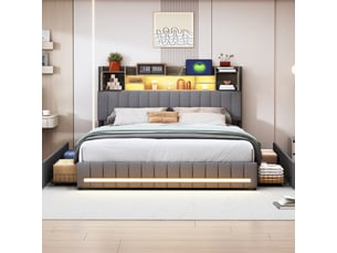 Lit avec rangement 140x200 cm LYCHOEEY coloris gris