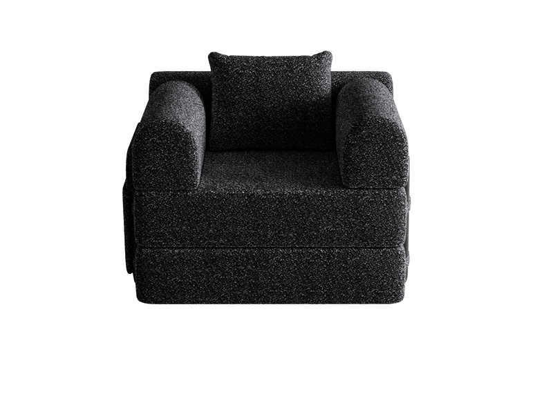 Fauteuil convertible 1 place avec rangement dans l’accoudoir et structure en acier, en chenille noir - Conforama A