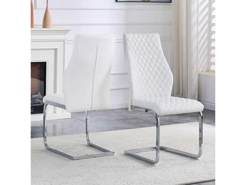  Chaise de salle à manger - motif losange - dossier haut - coussin confortable 5 cm - cadre métal argenté - antidérapant  - Conforama B