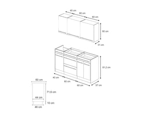 Vicco cuisine, blanc campagneblanc, 160cm plan de travail anthracite