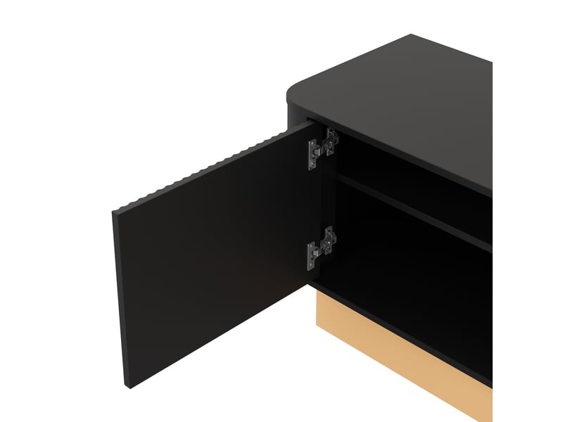  Meuble tv 200 cm avec 4 portes rainurées, étagères réglables, passe-câbles et angles arrondis, mdf, noir Fay Lum - Conforama E