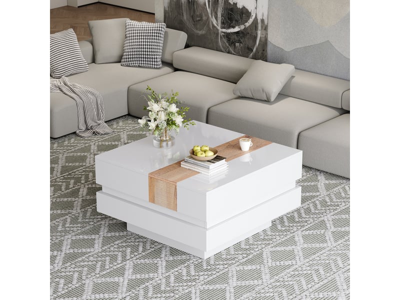  Table basse carrée avec 2 compartiments et plateau coulissant, rangement discret, salon, 70 × 70 × 39 cm - uvrion  - Conforama D