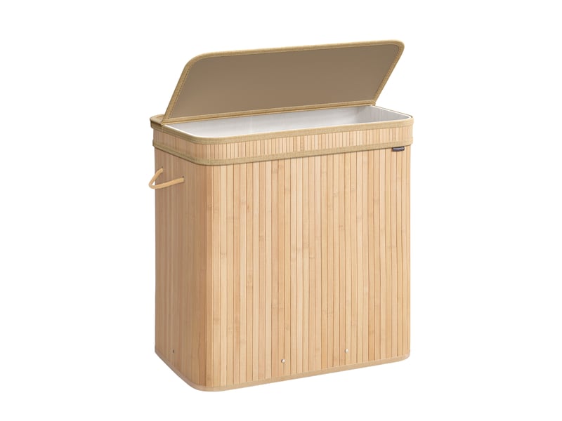 Panier à linge sale avec couvercle, corbeille linge sale en bambou, sac intérieur amovible et lavable en machine, poignées, volume 150 l, buanderie, chambre, salon, bambou naturel  - Conforama F