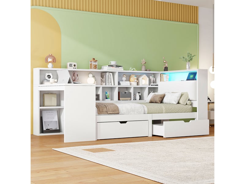  Lit avec rangement 90x200 cm coloris blanc mdf led lit enfant blanc - Conforama E
