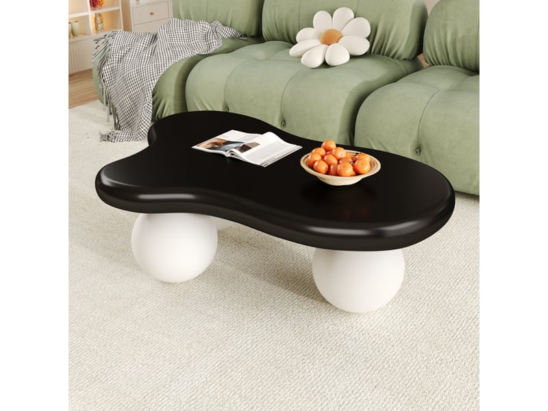 Table basse avec led 16 couleurs, forme nuage et pieds ronds, en mdf, pour salon ou chambre d'enfant, noir et blanc - uvrion - Conforama B