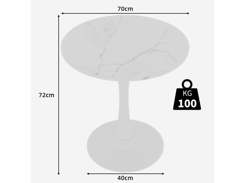  Table basse ronde en marbre artificiel blanc, avec pieds hauts, pour le salon ou un espace détente  - Conforama D