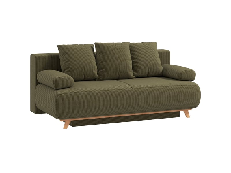 Canapé-lit vert foncé à revêtement côtelé dossier réglable fonction lit rangement dissimulé couchage d'appoint  - Conforama A