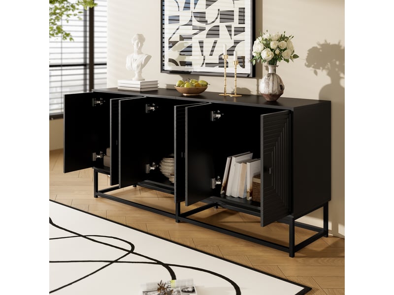  Buffet bas 6 portes noir mat 160x38x75,5 cm en panneau de particules  - Conforama D