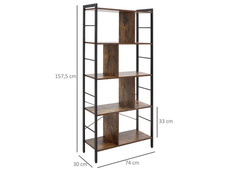  Bibliothèque industrielle 4 niveaux, 8 compartiments, 74 x 30 x 157,5 cm, meuble de rangement pour salon, bureau ou chambre  - Conforama E