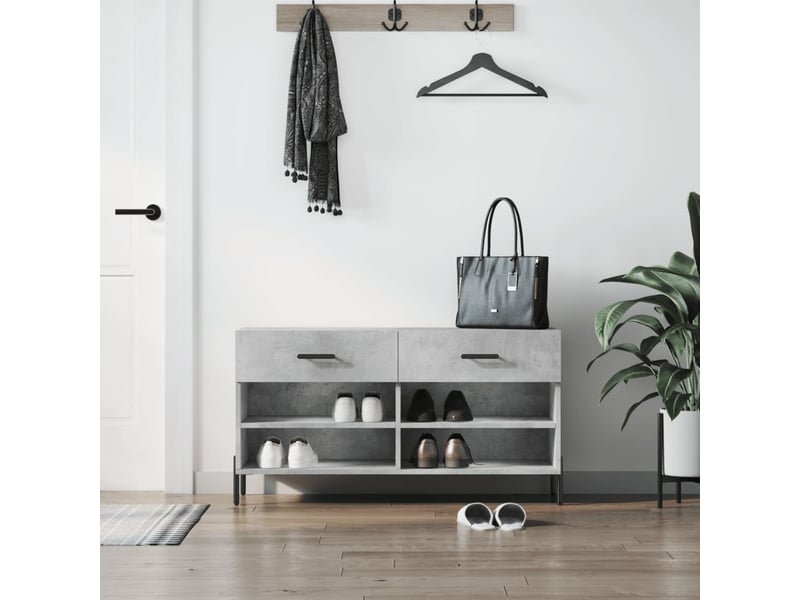  Banc à chaussures, meuble à chaussures gris béton 102x35x55 cm bois d'ingénierie shl3199  - Conforama B