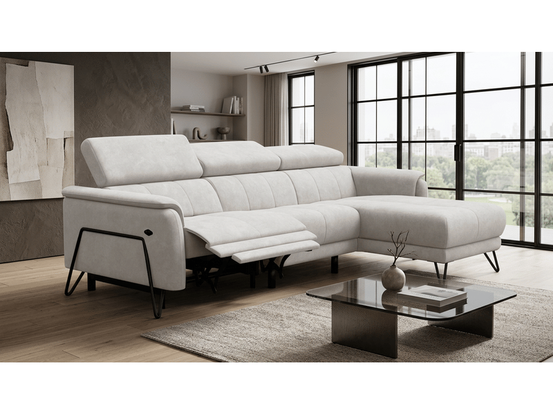 Canapé d'angle 4 places roden avec relax, tissu velours crème RODEN - Conforama B
