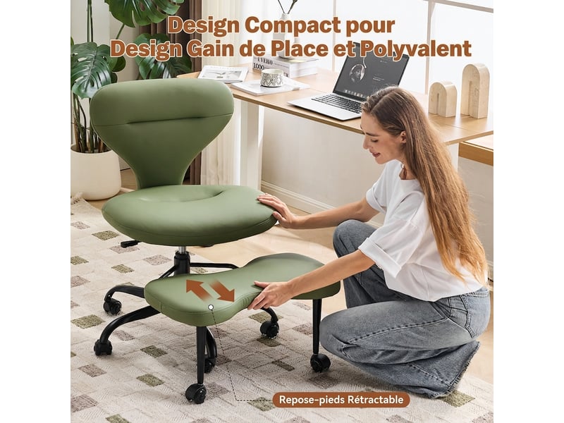  Chaise de bureau verte et chaise de méditation en similicuir, pivotante avec hauteur réglable et repose-pieds rétractable, 67x80x84 cm  - Conforama R
