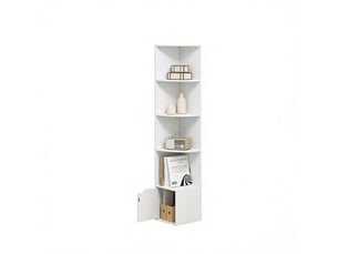 Étagère d'angle 5 niveaux et 1 placard blanc 29.5 x 29.5 x 157.5 cm