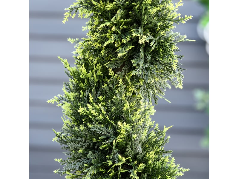  Lot de 2 plantes artificielles cèdre spiralé 90 cm – vert – pots noirs inclus, usage intérieur extérieur  - Conforama E