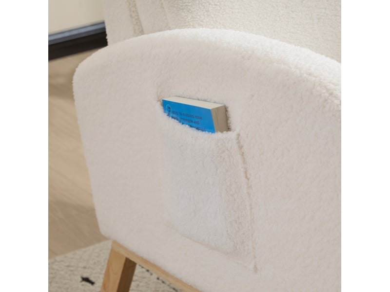  Rocking-chair à haut dossier avec poche latérale et base incurvée en bois blanc, 75 × 63 × 104 cm  - Conforama E