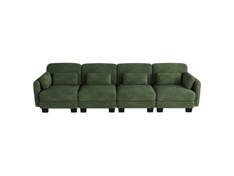  Canapé droit modulable 4 places 330x88x88 cm en chenille vert  - Conforama A