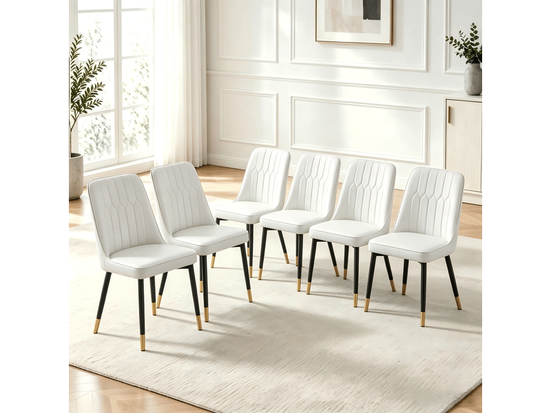  Lot de 6 chaises de salle à manger blanches en simili cuir pu, pieds métal noir  - Conforama B