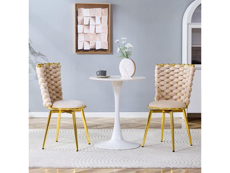  Lot de 2 chaises de salle à manger,avec pieds métal doré,velours,beige  - Conforama B