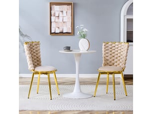 Lot de 2 chaises de salle à manger,avec pieds métal doré,velours,beige