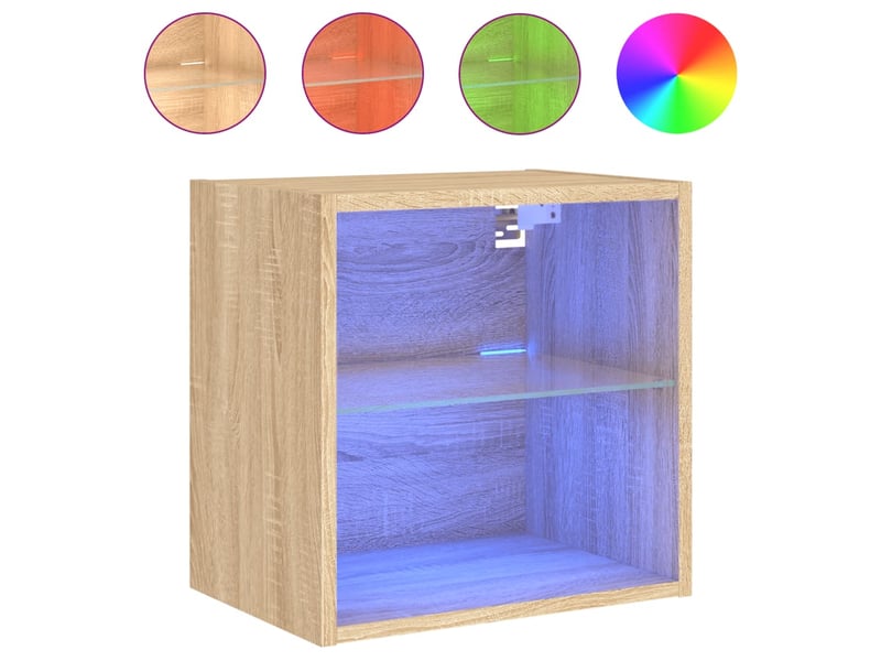  Table de chevet - cabinet de chevet - table de nuit murale avec lumières led chêne sonoma  - Conforama A