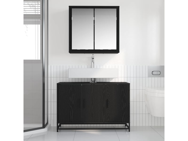 Ensemble de mobilier de salle de bain 2 pc chêne noir cf64098 - Conforama D