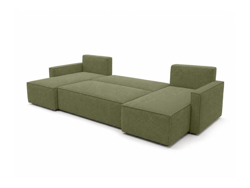  Farah - canapé d'angle panoramique convertible 6 places accoudoirs slim en tissu bouclettes texturées  - Conforama C