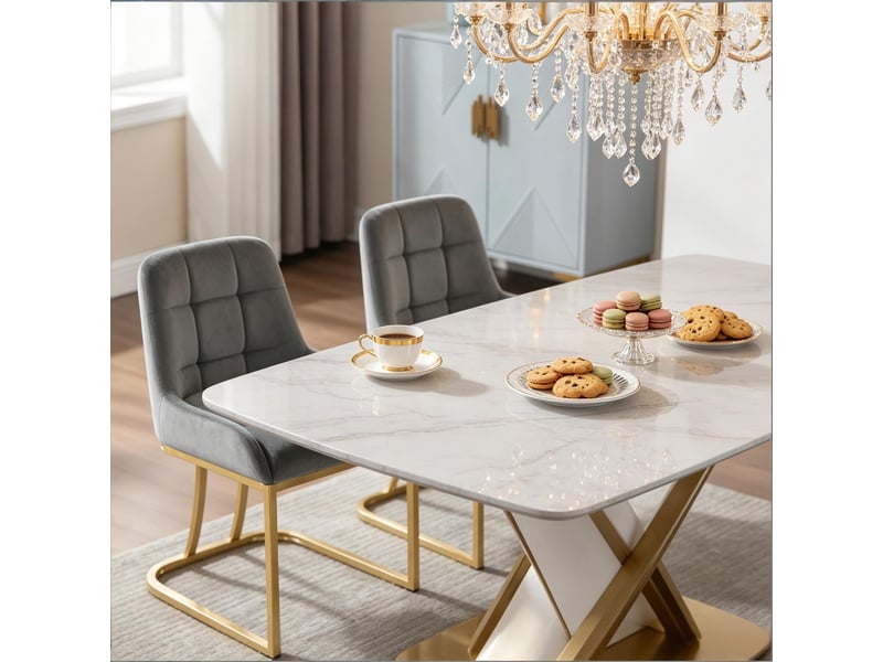  Lot de 2 chaises de salle à manger à dossier incurvé  - pieds réglables, velours et métal - gris foncé  - Conforama C